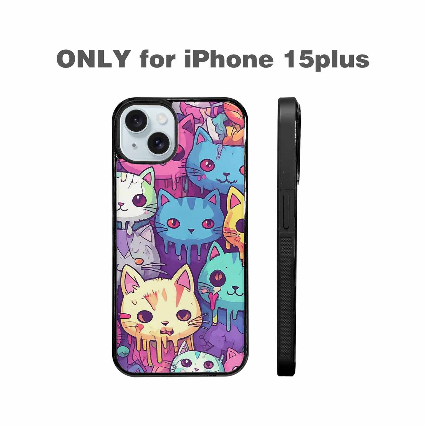 iPhone 15 Plus Case — Pastel Gore Cat Character Pattern Hundreds, Personalized Phone Case