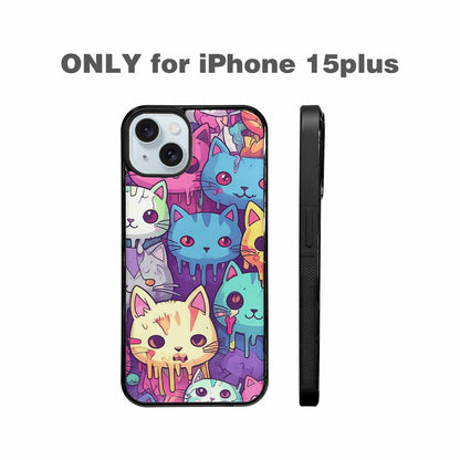 iPhone 15 Plus Case — Pastel Gore Cat Character Pattern Hundreds, Personalized Phone Case
