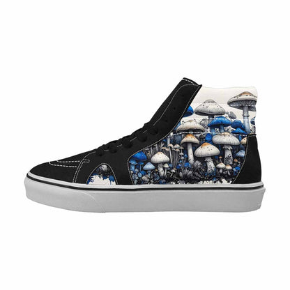 MEN'S Mushrooms Black & Blue Ink High Top Canvas Custom Design Dark Academia Sneakers