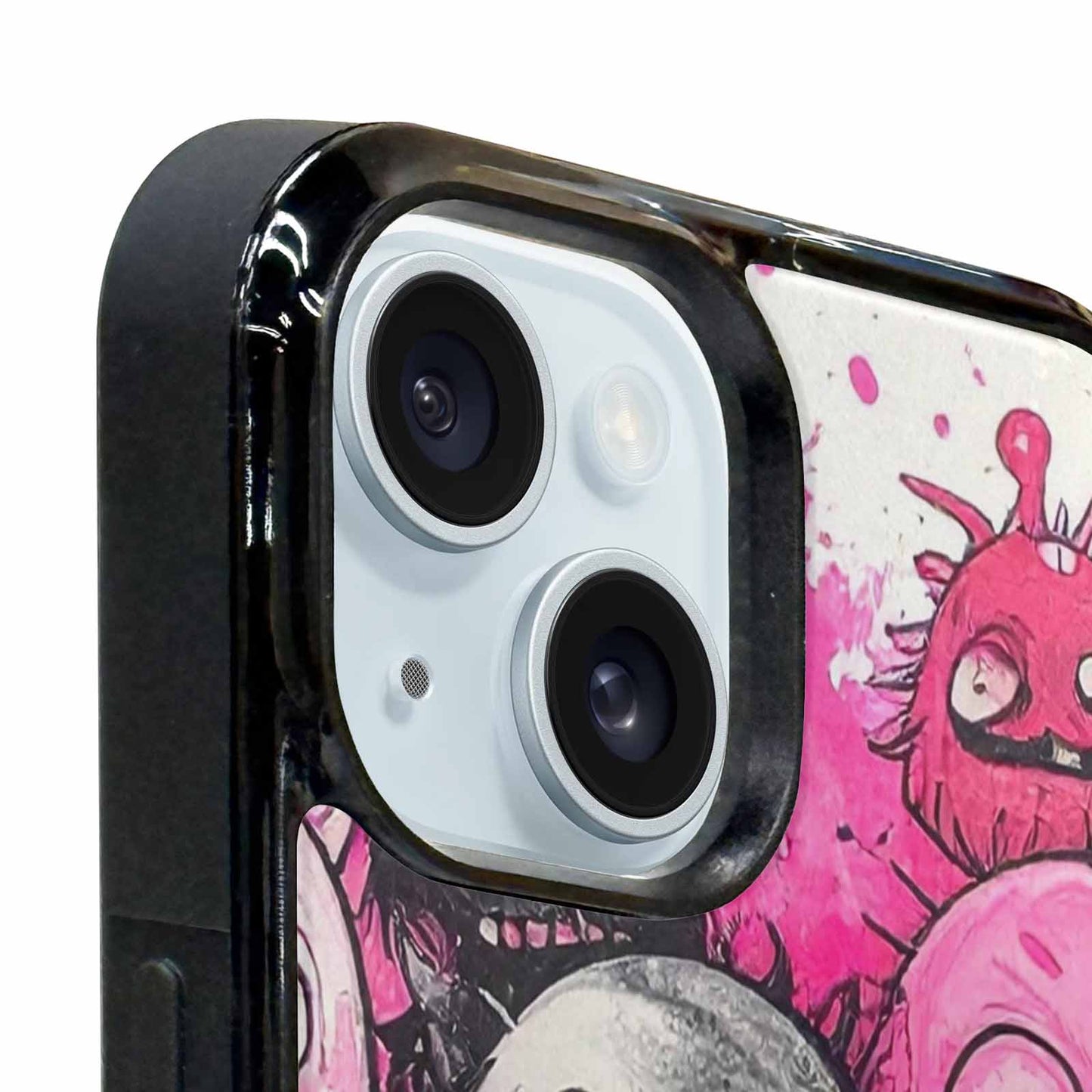 iPhone 15 Plus Case — Monsters General Black Pink Ink Cartoon, Unique Phone Case Design