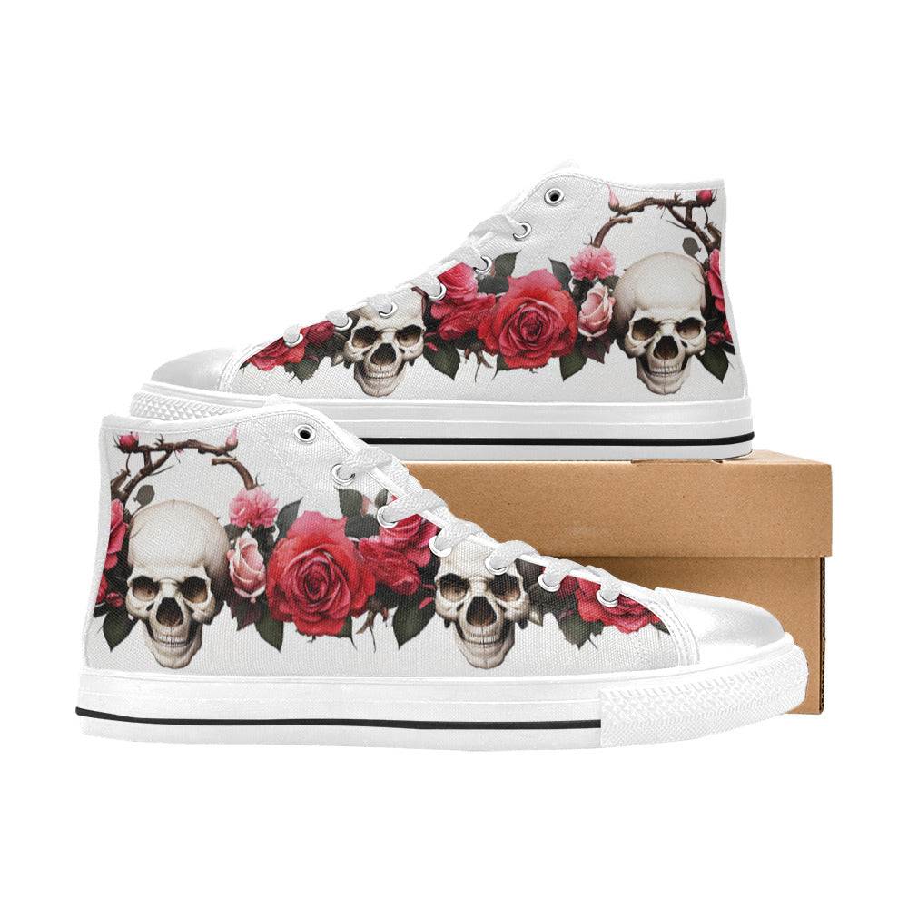 WOMEN'S Skulls Roses Deluxe 13 High Top Canvas Vibrant Chaos Sneakers