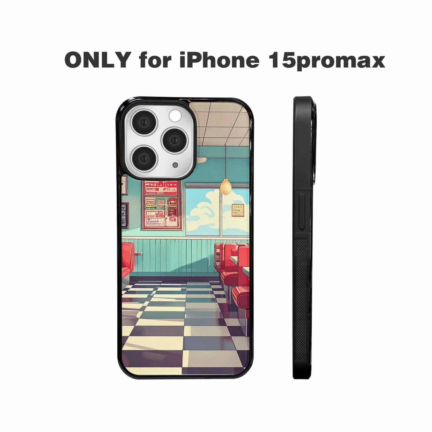 iPhone 15 Pro Max Case — 1950s Diner Cartoon Art Pattern, Personalized Phone Case
