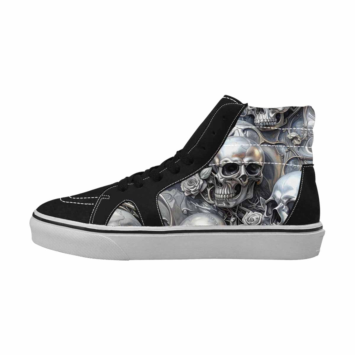 WOMEN'S Skulls Roses Chrome Airbrush High Top Canvas Aesthetic Sneakers
