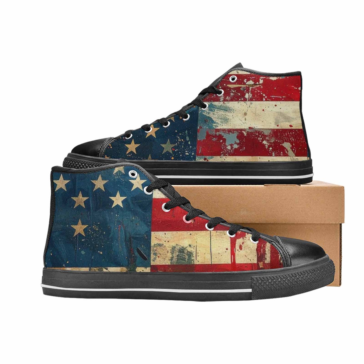 MEN'S American Flag Stars High Top Canvas Neon Fantasy Custom Sneakers