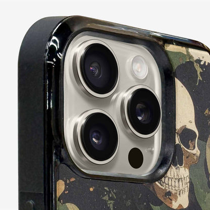 iPhone 16 Pro Case — Military Camo Texture Combined With Distressed, Personalized Phone Case