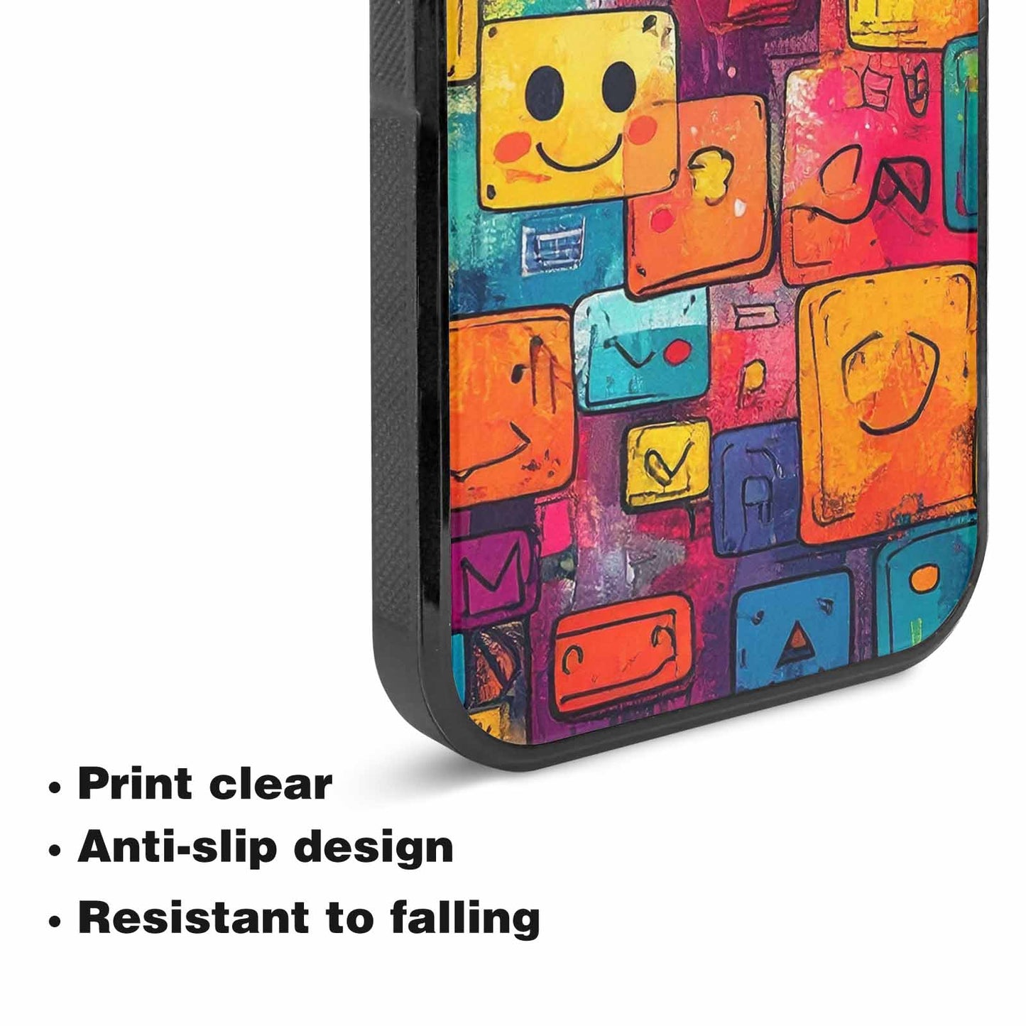 iPhone 15 Plus Case — Hand Drawn Icon Doodle Pattern Hundreds, Custom Printed Phone Case