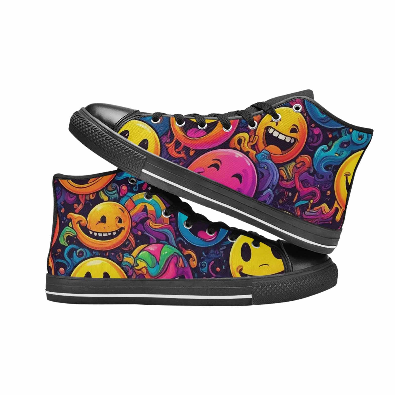 MEN'S Yellow Smiley Face High Top Canvas Grunge Sneakers