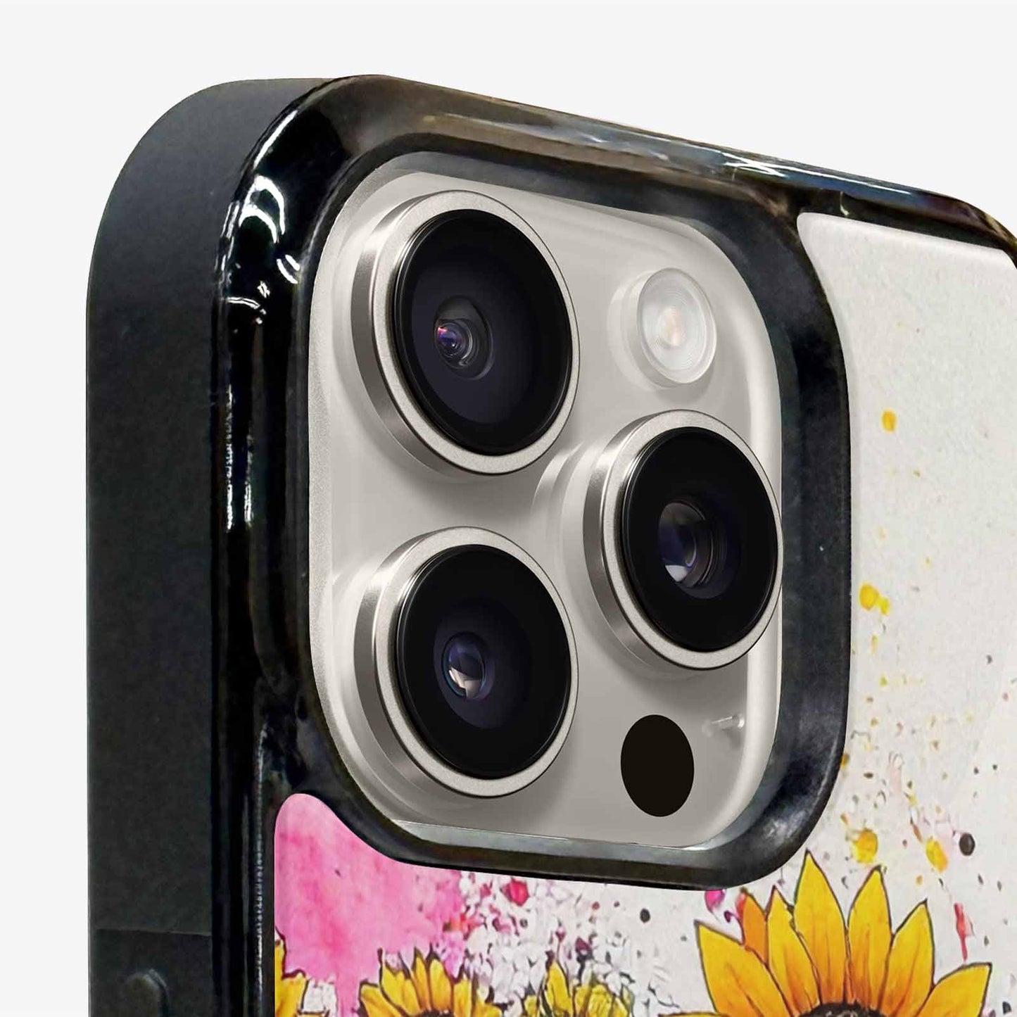 iPhone 15 Pro Max Case — Sunflower Burst Black Pink Ink Sunflowers, Customized Protective Case