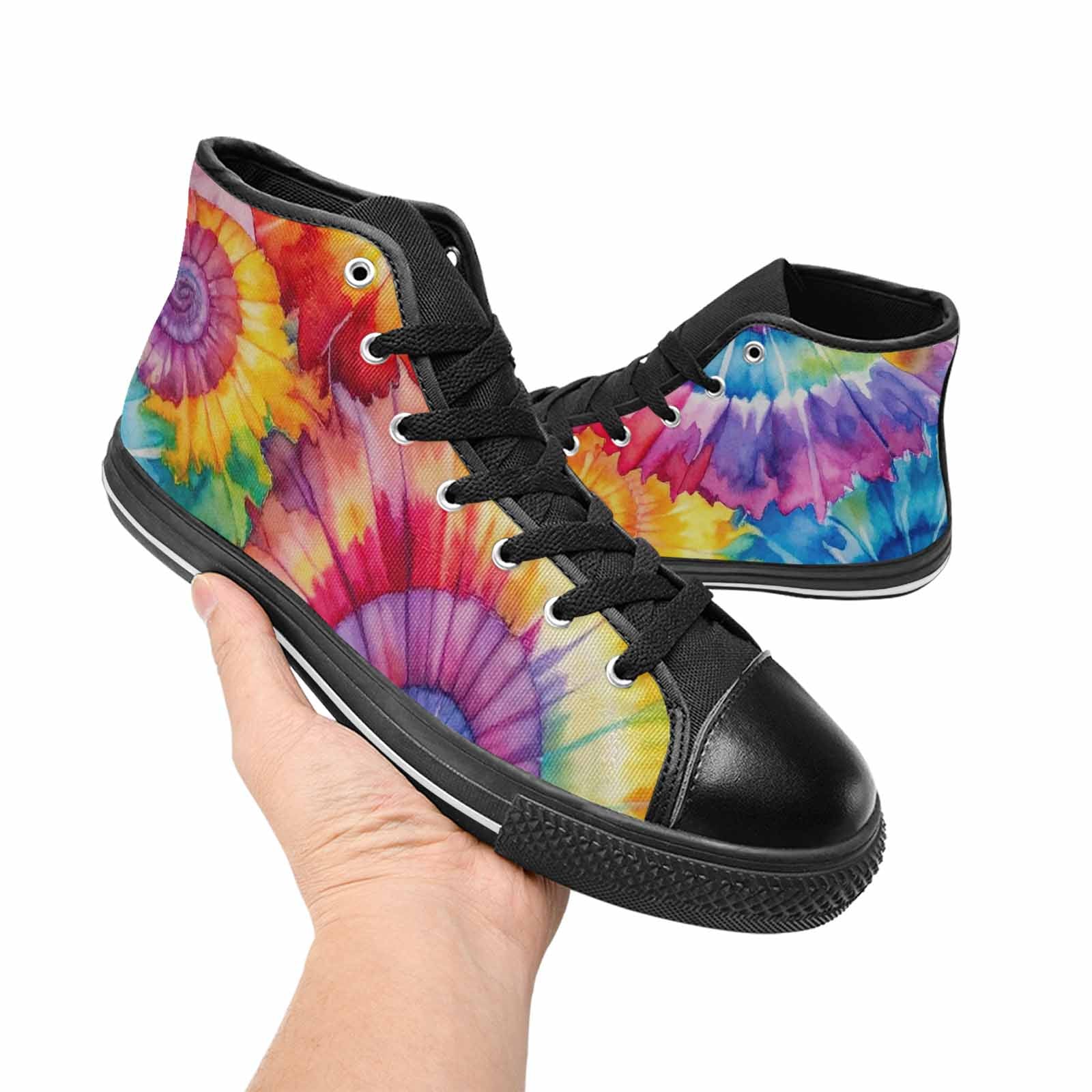 MEN'S Tie Dye Swirl High Top Canvas Dark Academia Custom Shoes