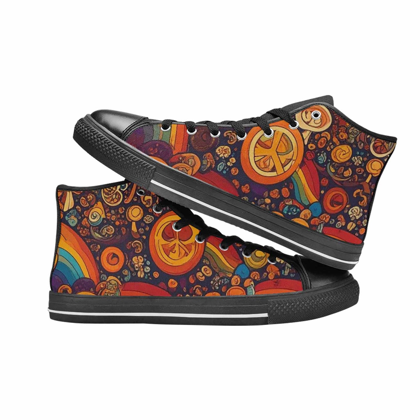 WOMEN'S Groovy 70S Peace High Top Canvas Wallpaper Art Custom Sneakers