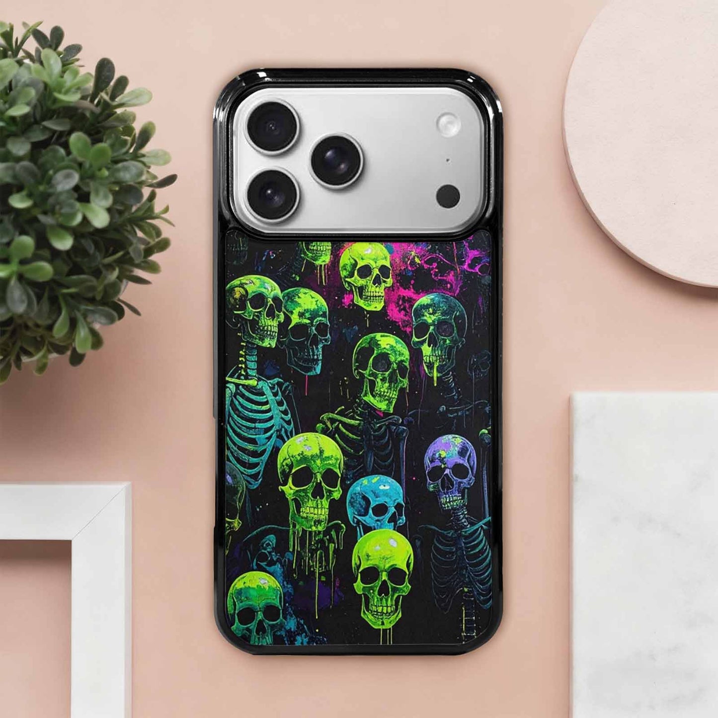 iPhone 17 Pro Max Case — Skeletons Neon Green Original Art, Custom Art Phone Cover