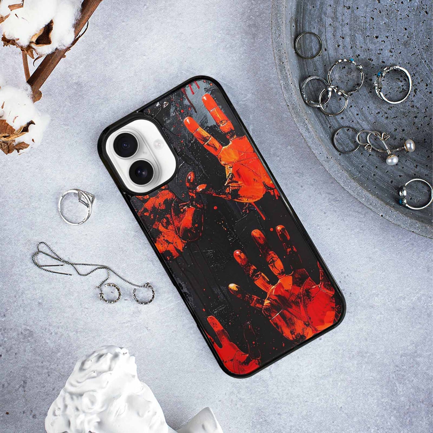 iPhone 16 Plus Case — Halloween Splatter Handprint, Custom Print Case Cover