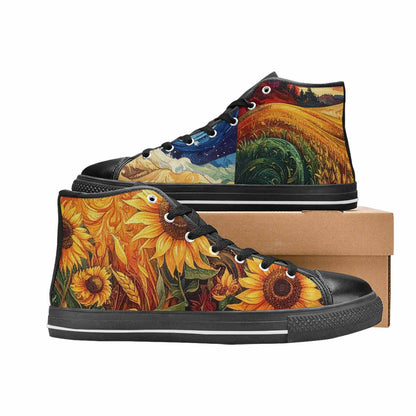 WOMEN'S Van Gogh-Style Swirl High Top Canvas Surreal Shoes