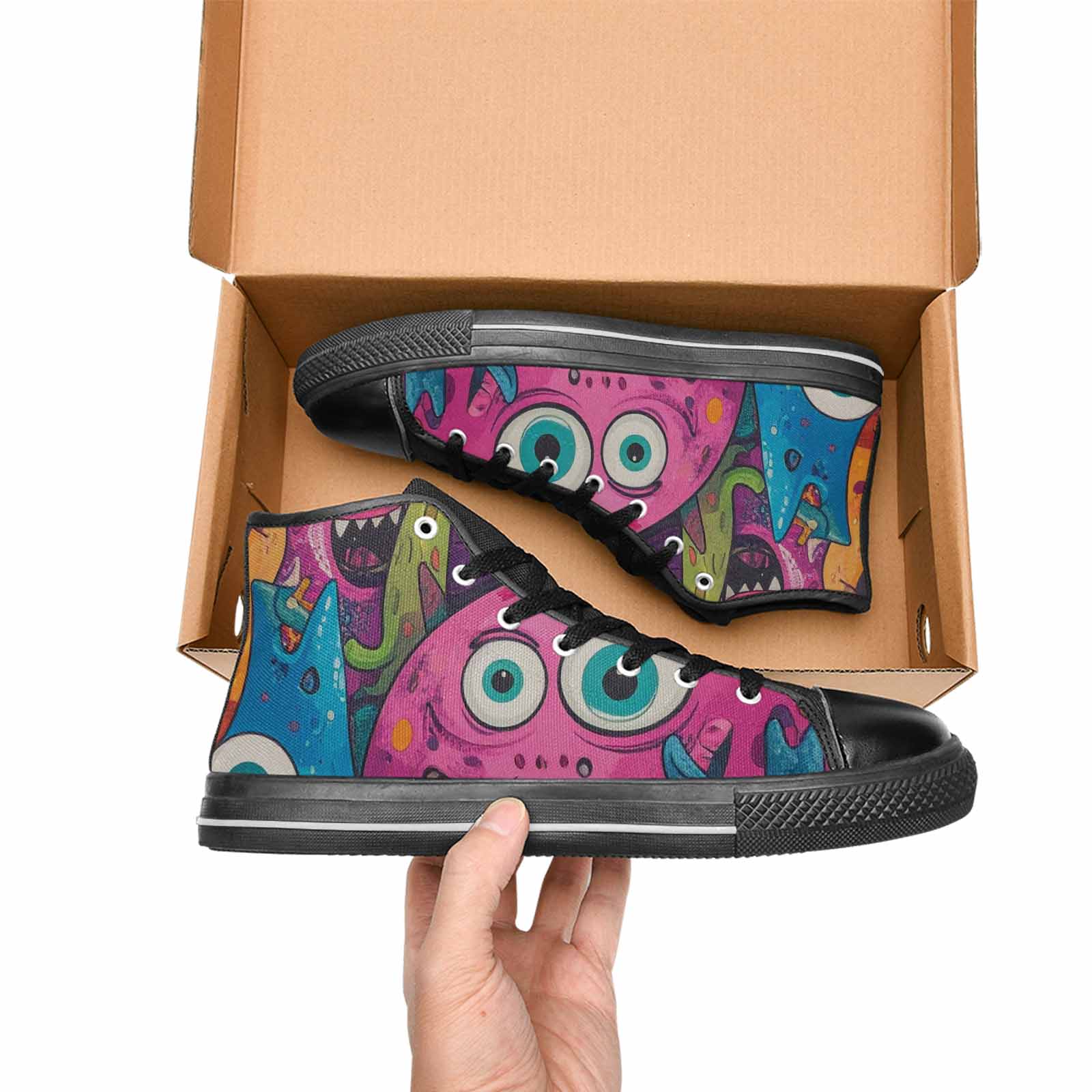 WOMEN'S Goofy Cartoon Monster High Top Canvas Surreal Custom Sneakers