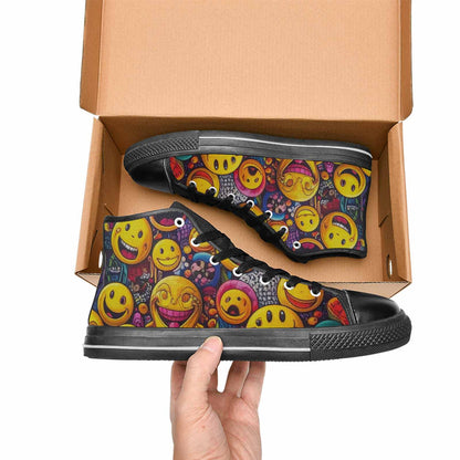 MEN'S Yellow Smiley Face High Top Canvas Vivid Sneakers
