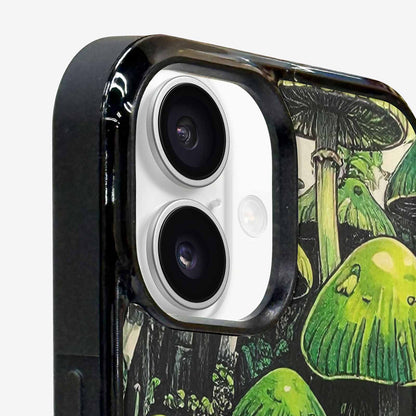 iPhone 16 Case — Rainbow Drip Mushrooms Black Green Ink, Custom Print Case Cover