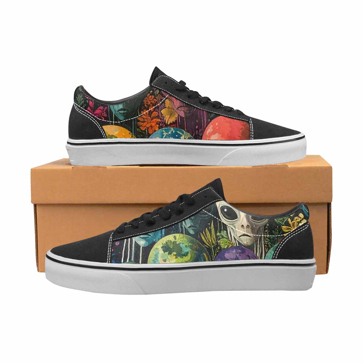 WOMEN'S Aliens Lace-Up Canvas Vibrant Chaos Custom Sneakers