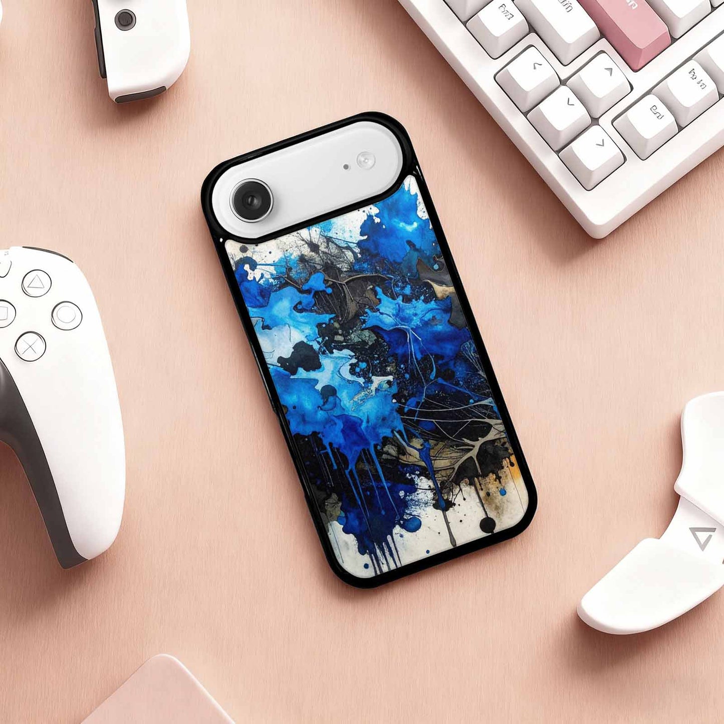 iPhone 17 Air Case — Black Blue Ink Camo Patches Camo, Unique Phone Case Design