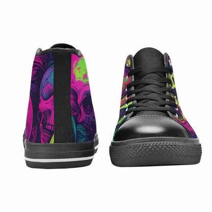 MEN'S Skulls - Neon High Top Canvas Vibrant Chaos Custom Sneakers