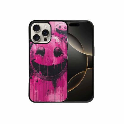 iPhone 16 Pro Max Case — Melting Moon Smiley Black Pink Ink, Personalized Phone Case