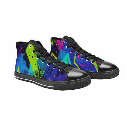 WOMEN'S Memphis Squiggles Triangles Dots High Top Canvas Cottagecore Custom Sneakers