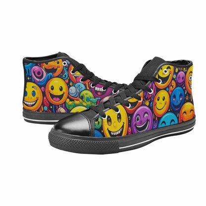 WOMEN'S Yellow Smiley Face High Top Canvas Surreal Custom Sneakers