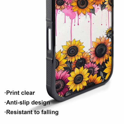 iPhone 17 Pro Case — Sunflower Burst Black Pink Ink Floral, Custom Phone Case