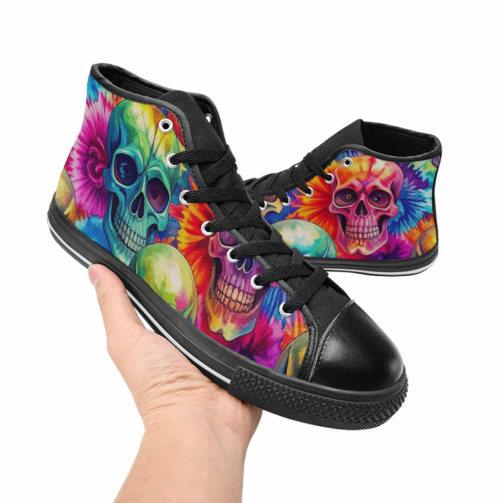 MEN'S Tie Dye Skulls Print High Top Canvas Vivid Custom Shoes