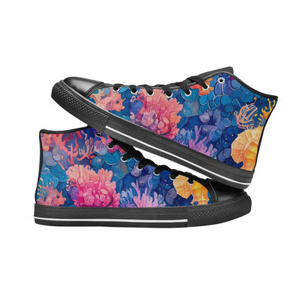 WOMEN'S Fish Scale Coral High Top Canvas Grunge Custom Shoes
