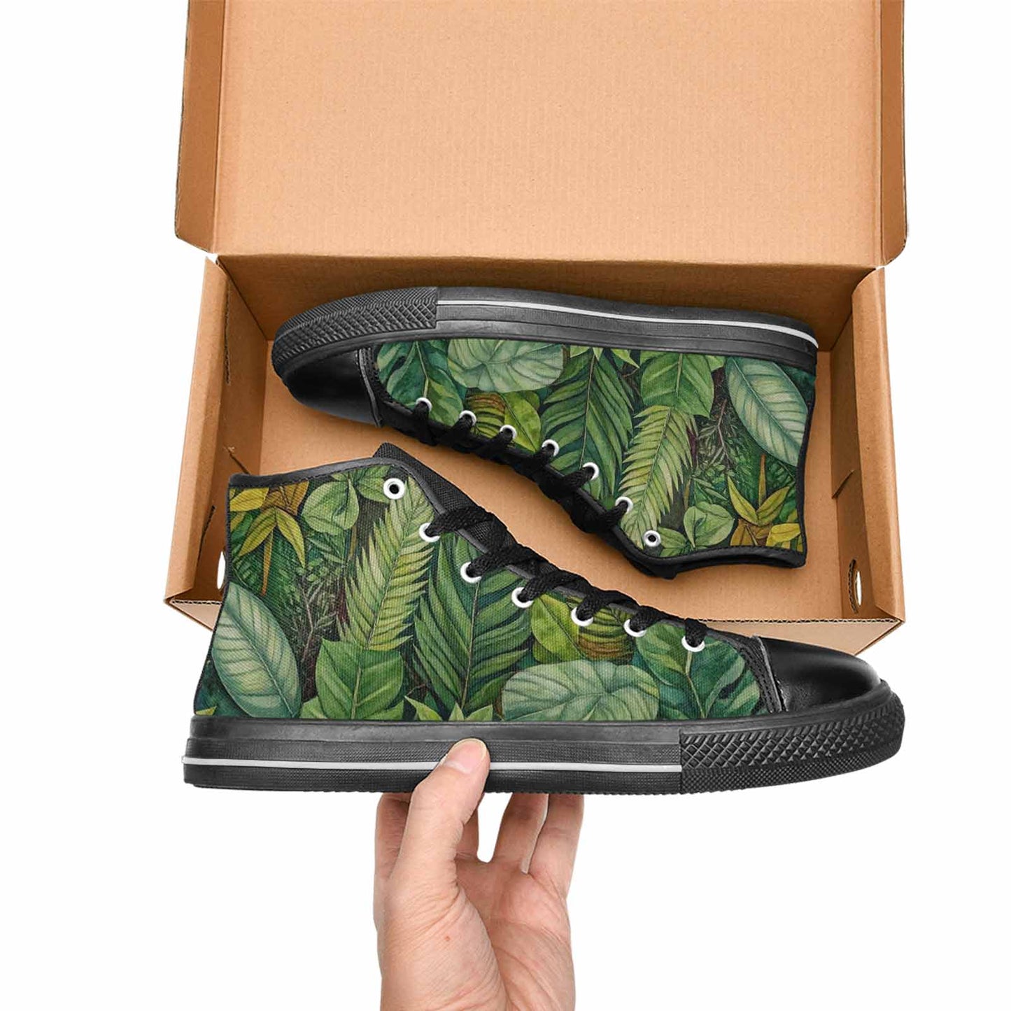 MEN'S Seven-Point Palmate Leaf High Top Canvas Dark Academia Custom Sneakers