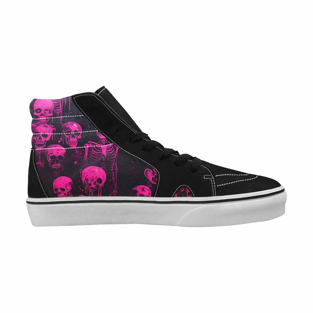 MEN'S Skulls Neon Pink Glow High Top Canvas One Of A Kind Aesthetic Custom Print Sneakers