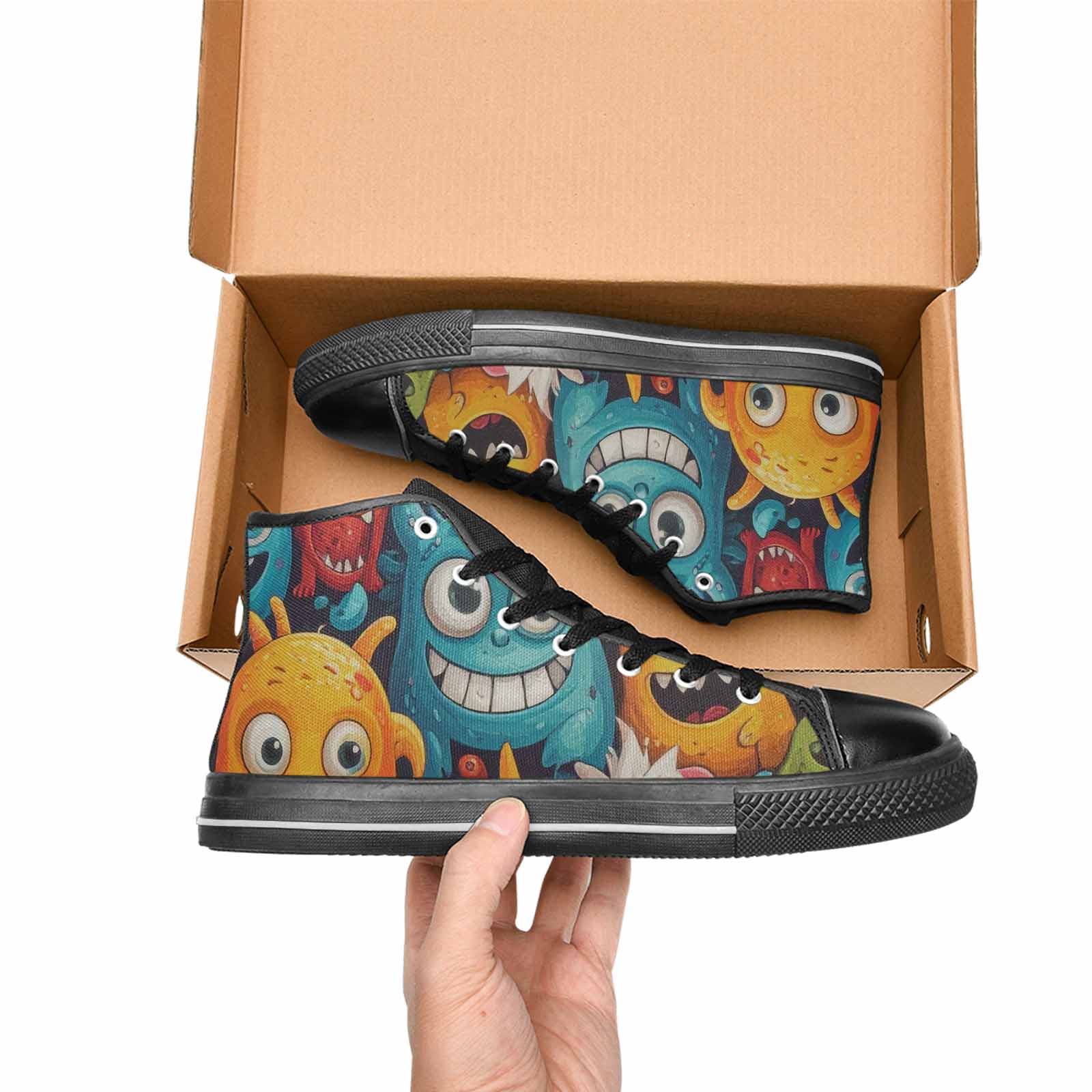 MEN'S Cartoon Monster Character High Top Canvas Surreal Custom Sneakers