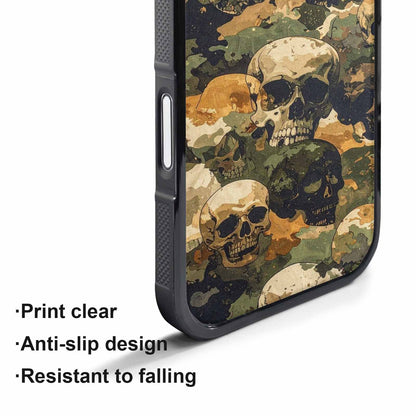 iPhone 17 Pro Max Case — Military Camo Texture Combined Gothic Skulls, Custom Art Phone Cover