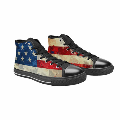 MEN'S American Flag Stars High Top Canvas Vibrant Chaos Custom Sneakers