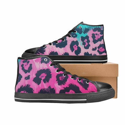 MEN'S Leopard Neon Pink Teal Airbrush High Top Canvas Y2K Custom Sneakers