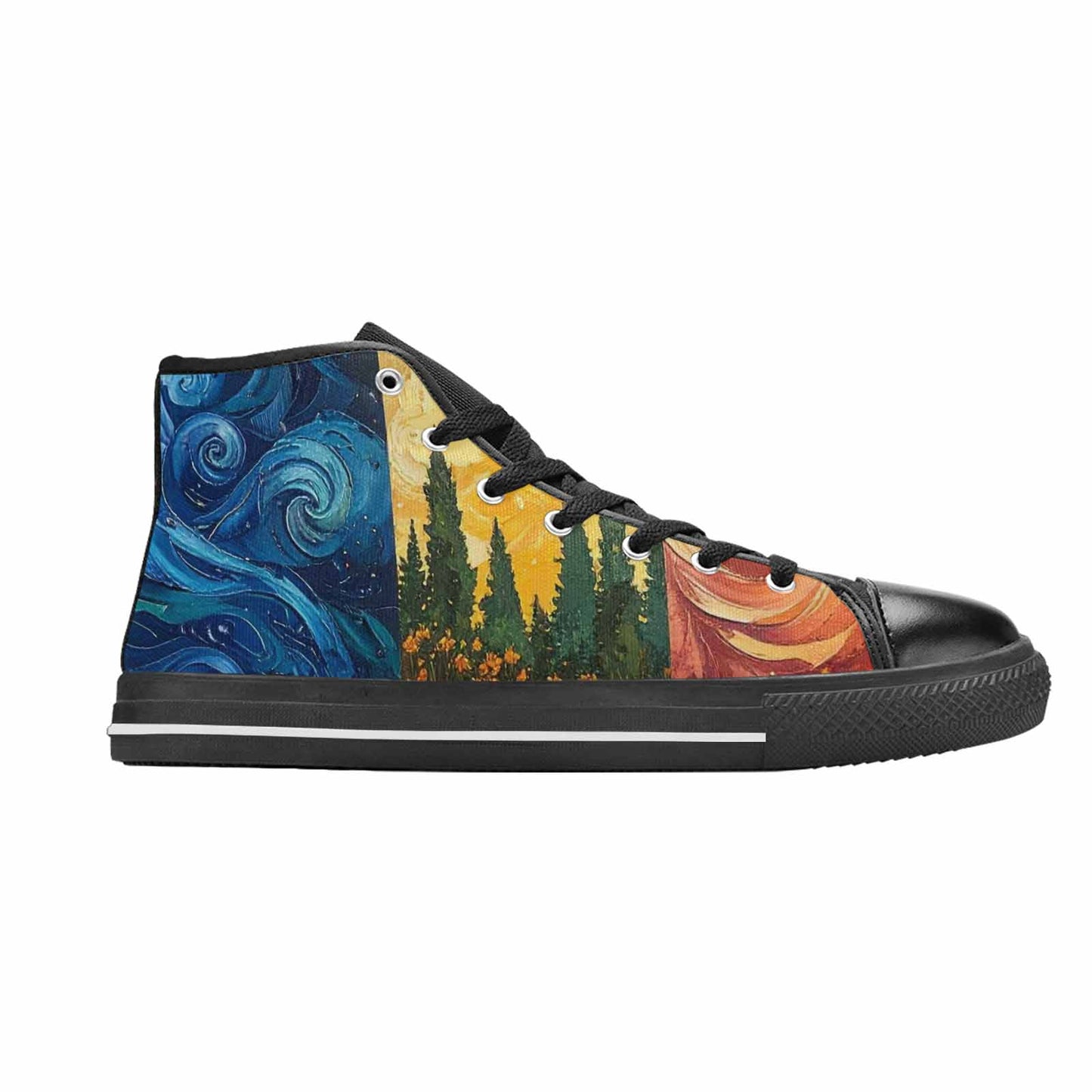 WOMEN'S Van Gogh-Style Swirl High Top Canvas Y2K Sneakers