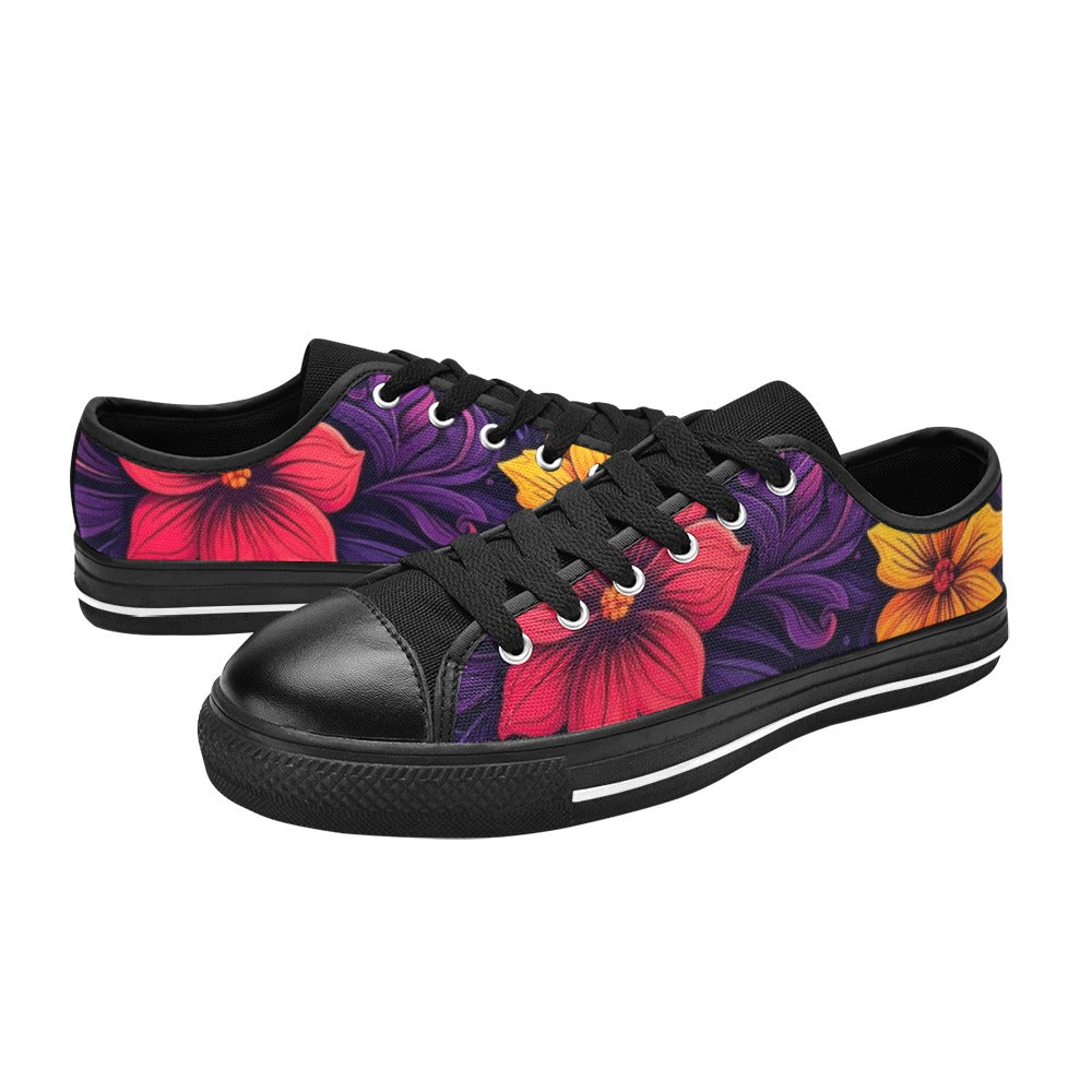 KIDS' Exotic Floral Weave Low Top Canvas Vibrant Chaos Custom Sneakers