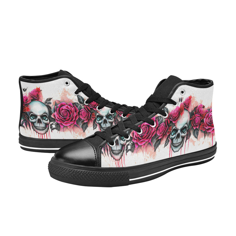 WOMEN'S Skulls Roses Deluxe 2 High Top Canvas Dark Academia Custom Sneakers