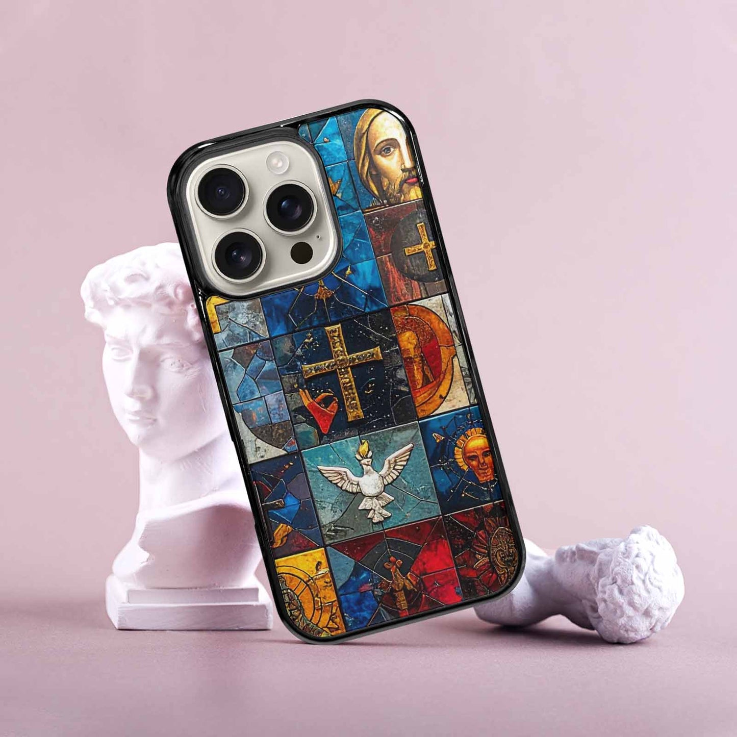 iPhone 16 Pro Case — Jesus Face Small Cross And Faith, Custom Designed Case Cover