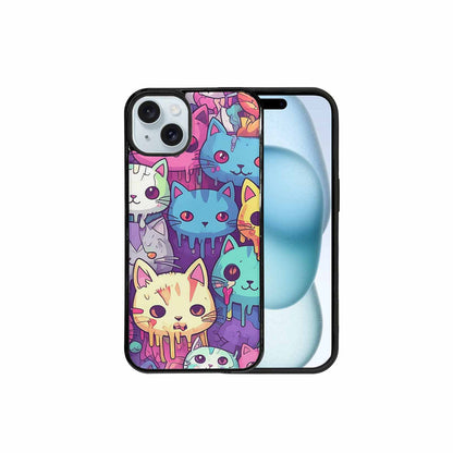 iPhone 15 Plus Case — Pastel Gore Cat Character Pattern Hundreds, Personalized Phone Case