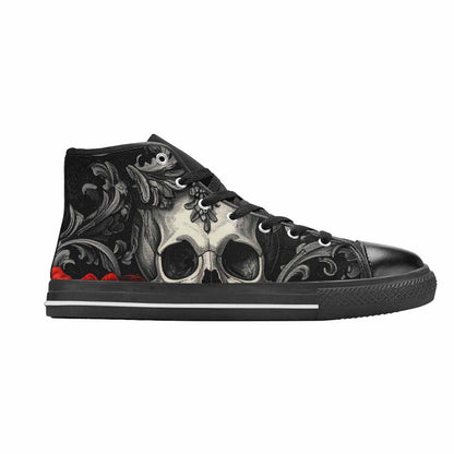 WOMEN'S Skulls Roses Fine Line High Top Canvas Vivid Shoes