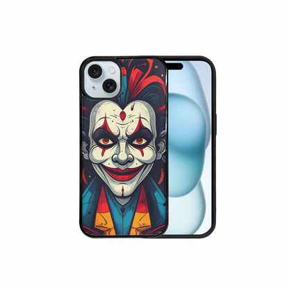 iPhone 15 Plus Case — Evil Circus Heads Faces Overlapping Patterns, Custom Phone Case
