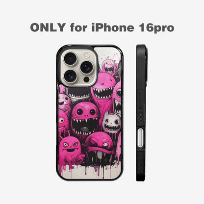 iPhone 16 Pro Case — Monsters General Black Pink Ink Cartoon, Custom Phone Case