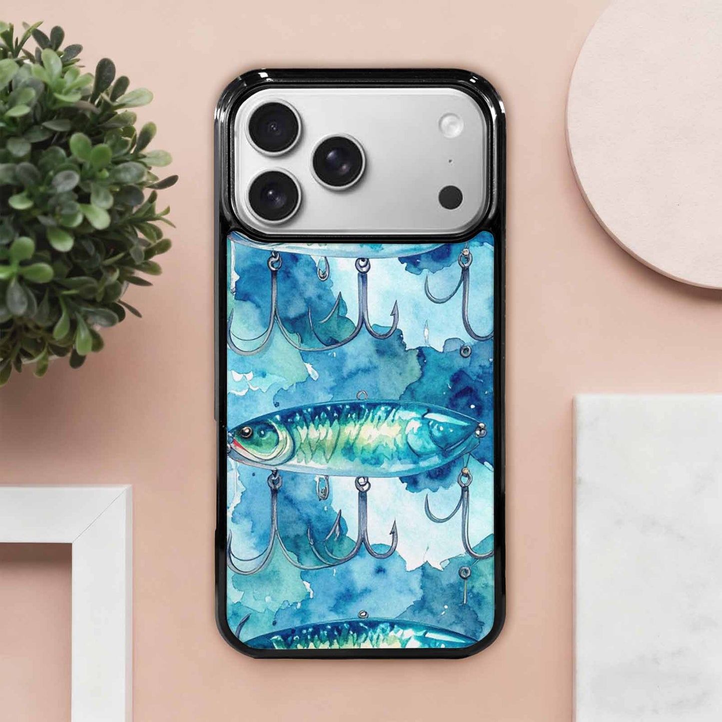 iPhone 17 Pro Max Case — Fishing Lure And Hook Watercolor Abstract, Customized Protective Case