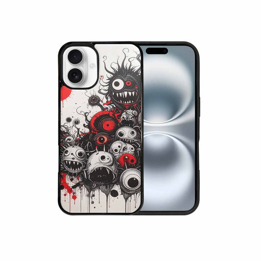 iPhone 16 Plus Case — Multi Eye Monster Black Red Ink, Custom Art Phone Cover