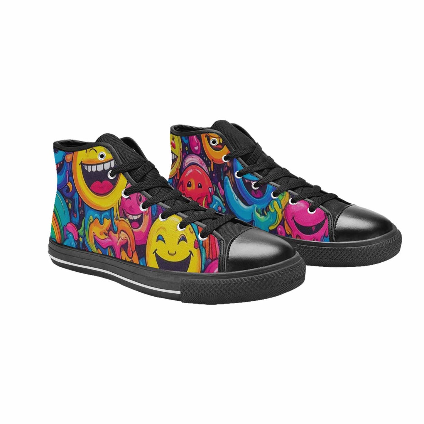 MEN'S Yellow Smiley Face High Top Canvas Vibrant Chaos Shoes
