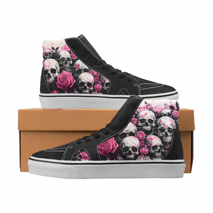 WOMEN'S Skulls Black & Pink Ink High Top Canvas Bold Print Cottagecore Custom Art Shoes