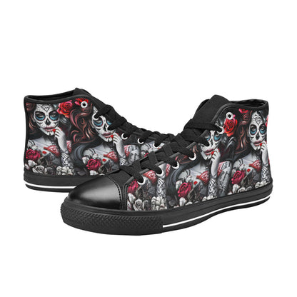 WOMEN'S Sugar Skull Woman Rose High Top Canvas Y2K Sneakers
