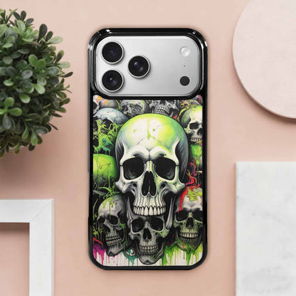 iPhone 17 Pro Max Case — Black &amp; Green Ink Gothic Skulls, Personalized Phone Case