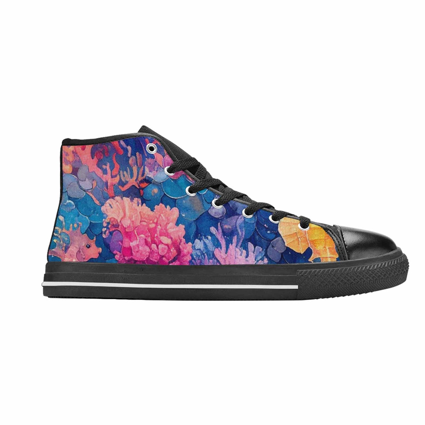 WOMEN'S Fish Scale Coral High Top Canvas Grunge Custom Shoes
